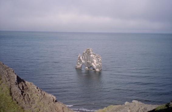 Hv�tserkur - a slice of rock standing in the sea