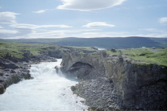 A smaller waterfall downstream from Go�afoss as viewed from the bridge over the river